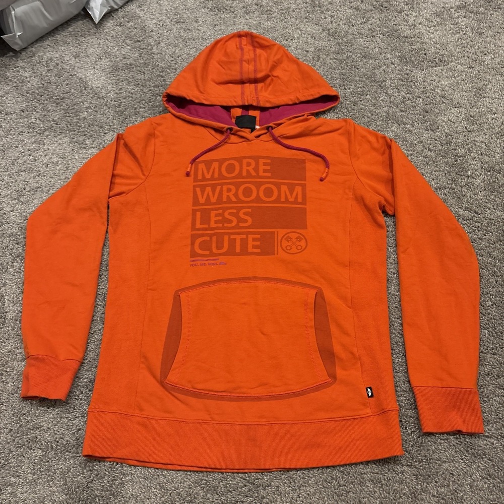 Mini Cooper " More Room Less Cute" Hoodie You. Me. Mini. Orange Size Large